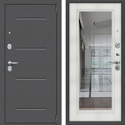 Дверь входная металлическая Браво Porta S 104 П61 с Зеркалом Bianco Veralinga