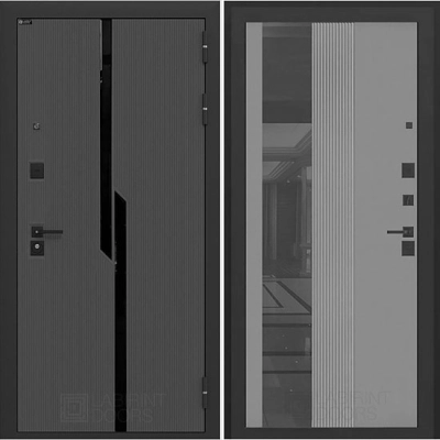 Дверь входная металлическая Лабиринт Carbon 32 с зеркалом (Серый софт рельеф)