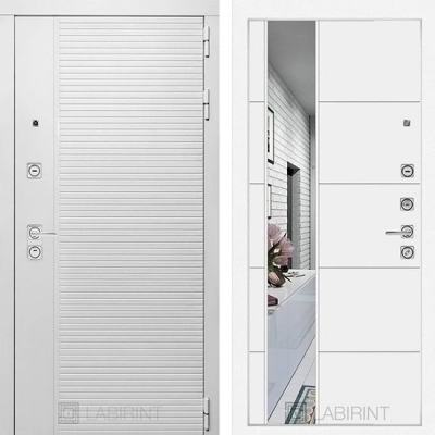 Дверь входная металлическая Лабиринт Piano white 19 с Зеркалом Белый Софт