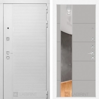 Дверь входная металлическая Лабиринт Piano white 19 с Зеркалом Грей Софт