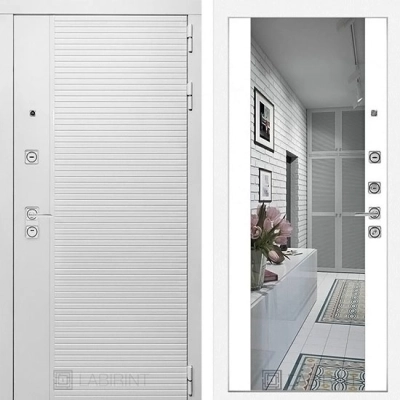 Дверь входная металлическая Лабиринт Piano white с Зеркалом Белый Софт